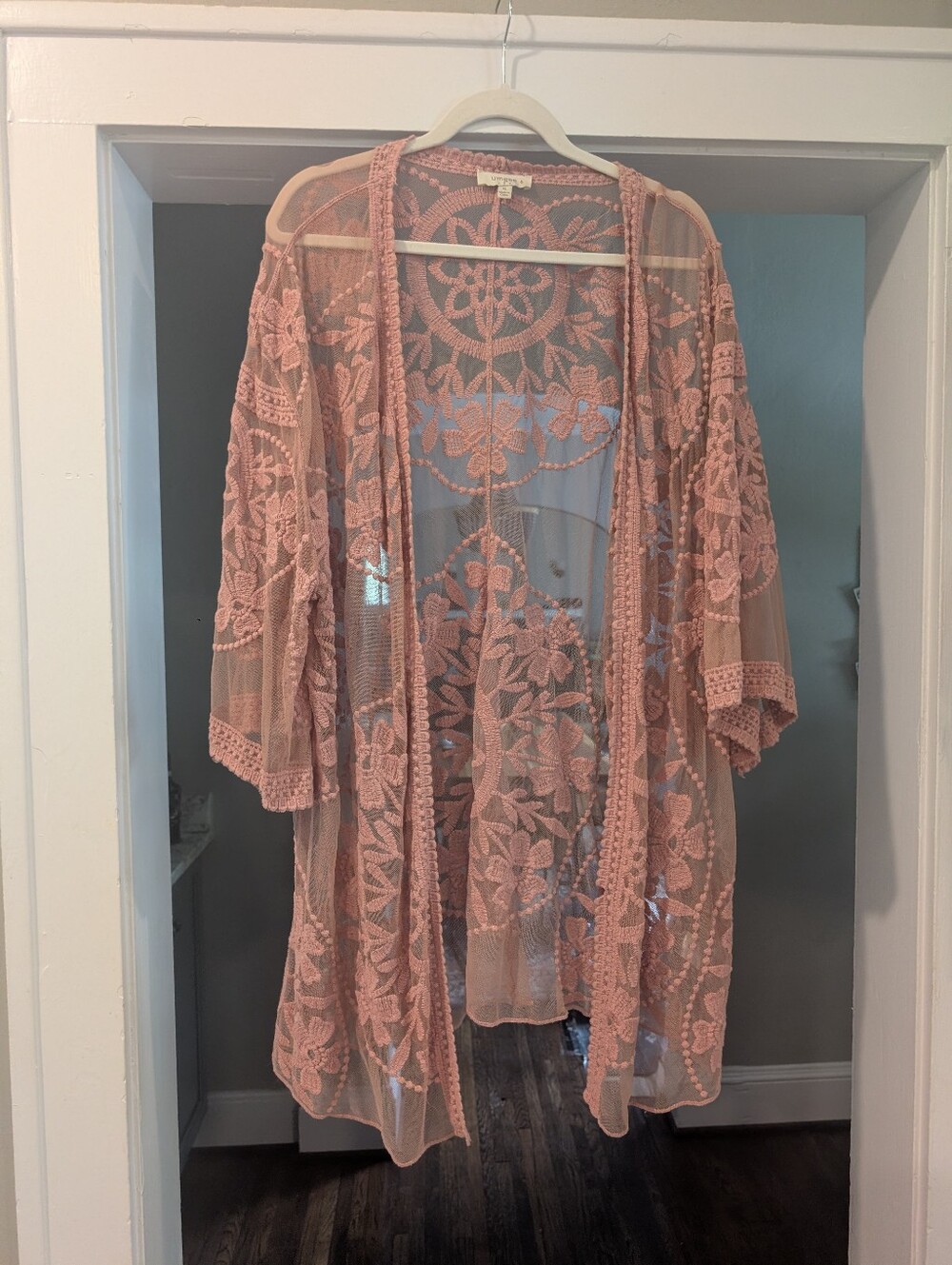 Umgee Mauve Pink Floral Mesh Kimono XL